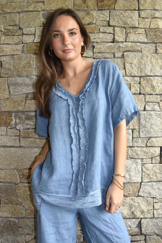 Benji Linen Wave Y Tee Denim